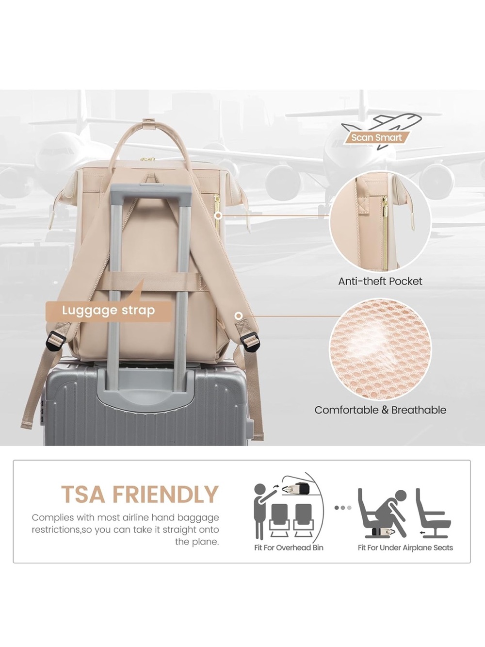 Women's Cream & Blush Laptop Backpack - Picture 6 of 6